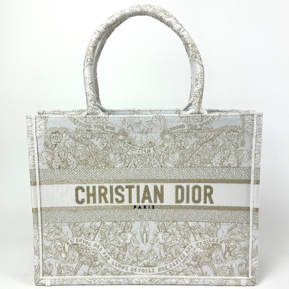 Dior Medium Book Tote Around The World Cream Gold Embroidery - Picture 1 of 6